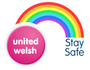 United Welsh Coronavirus Stay Safe logo with rainbow