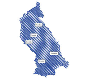 Blue designed map of Rhondda Cynon Taf