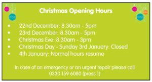 Christmas opening hours for United Welsh in 2020