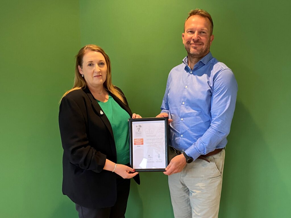 United Welsh Group Chief Executive Richard Mann, accepting an award from Lisa Rawlings, Regional Armed Forces Covenant Liaison Officer