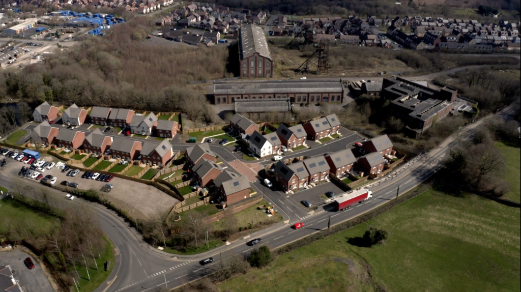 An aerial shot of United Welsh's development on the site of the former Penallta Colliery in Hengoed, Caerphilly.
