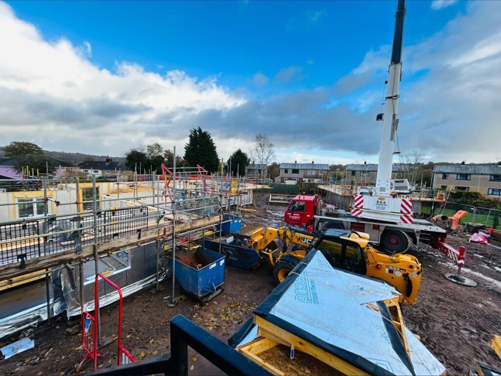 An image of the construction site where five bungalows are being built.