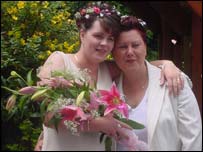 Lisa Slade and Julie Stamps on their wedding day