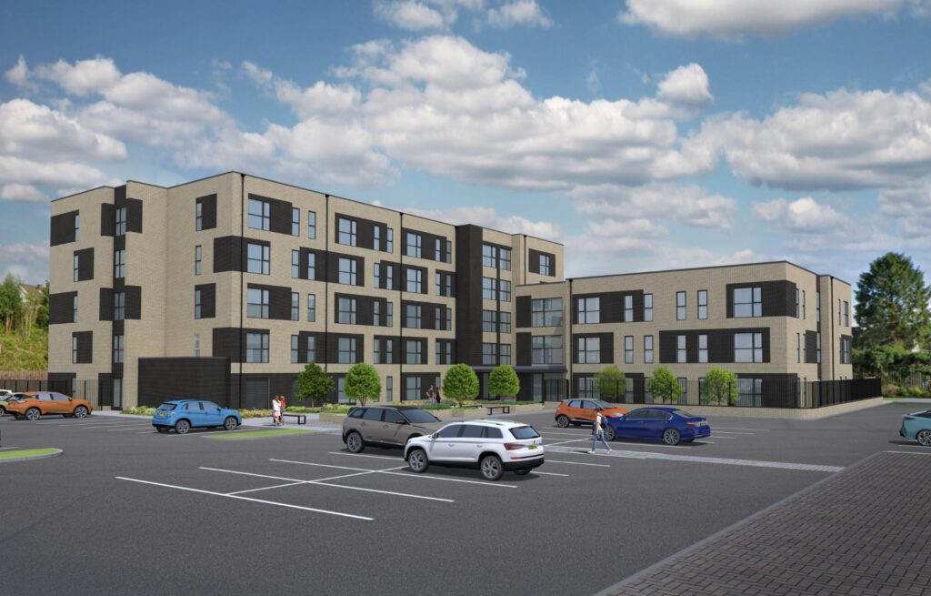 CGI of Lower Plas Court, Blackwood, an upcoming development of 58 apartments.
