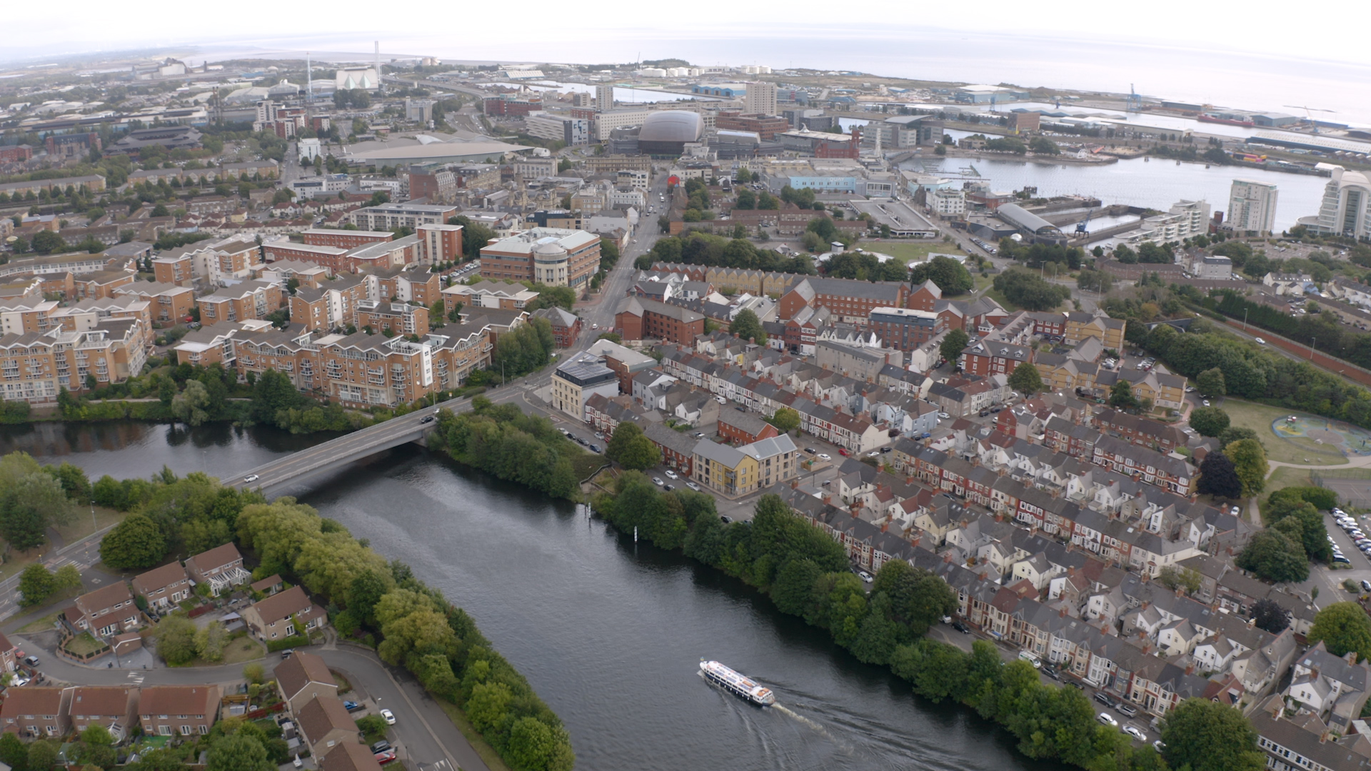 An aerial image of Butetown in Cardiff showing the new apartments at St Cuthbert's House